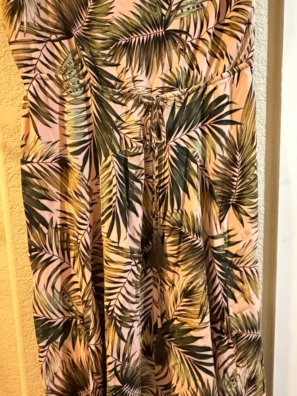 City Chic Strapless Pink Maxi Dress with Olive Palm Print
